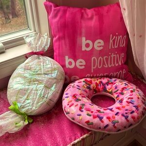 decorative pillows girls bedroom kids doughnut sprinkles iridescent candy ribbon